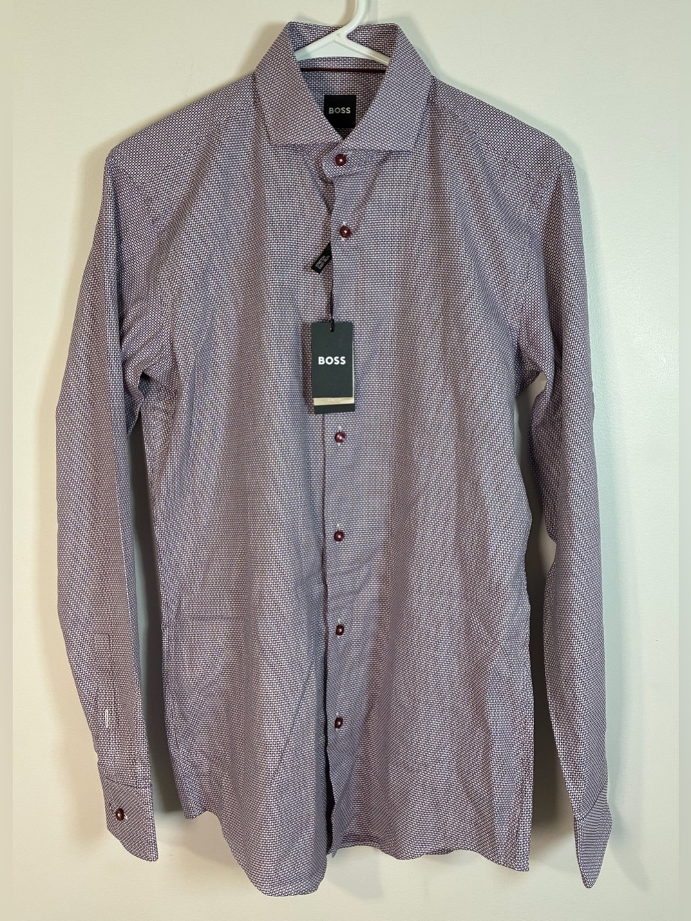 NEW Boss Hank Spread Collar, Slim Fit, Shirt, Blue / Maroon, Men’s Neck 14.5